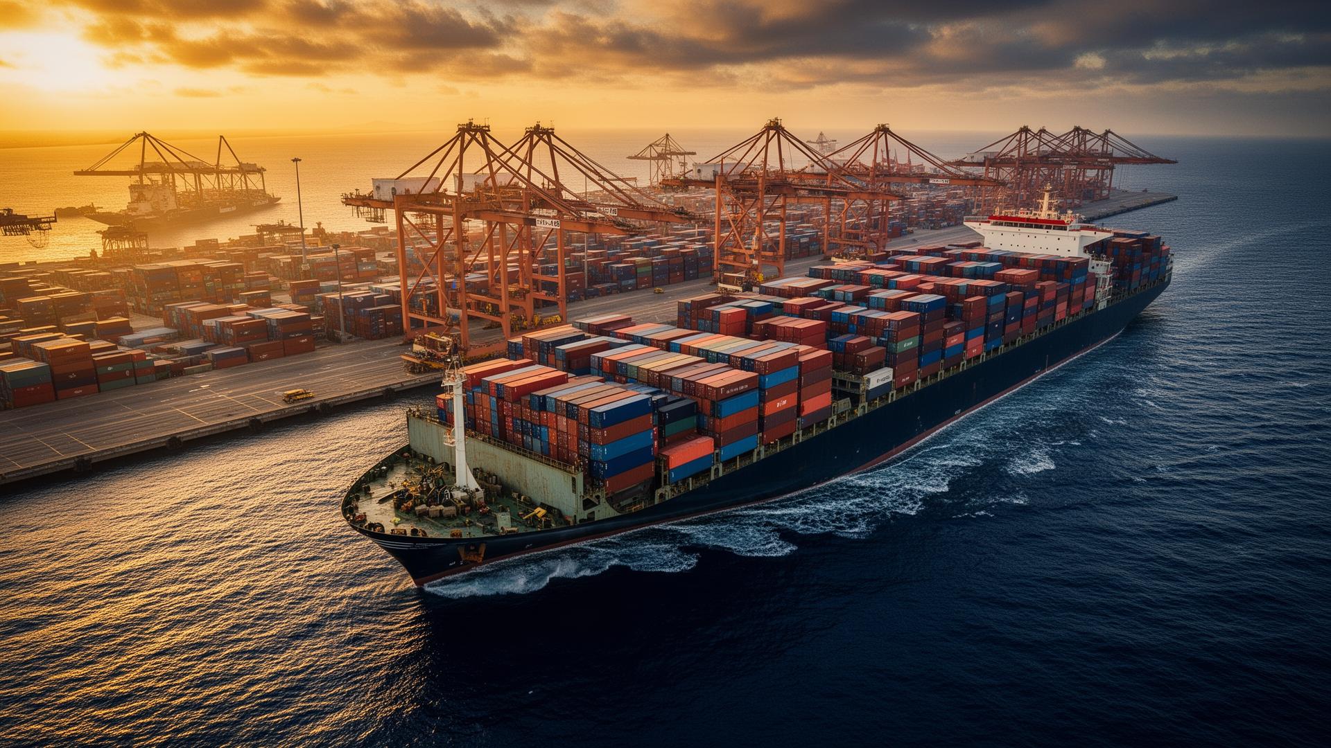 Container ship at port